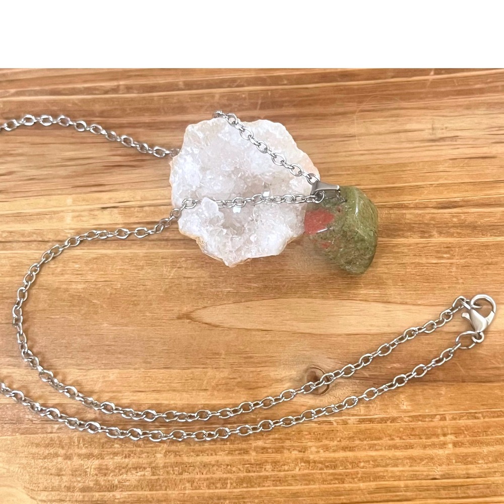 Unakite Gemstone Pendant Necklace Silver Chain Natural Stone Crystal Jewelry-New